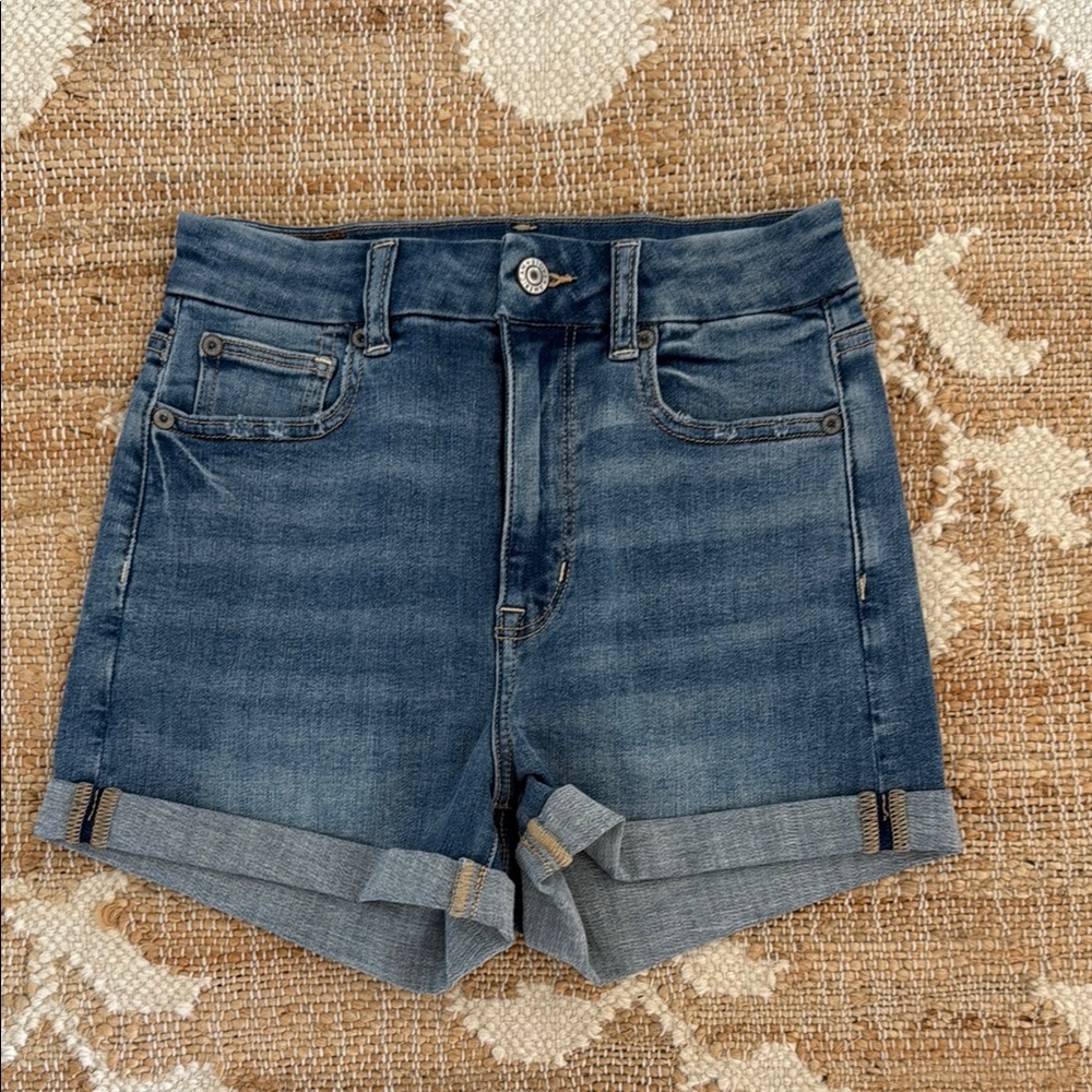 American Eagle Outfitters AEO Curvy High-Rise Shortie Rolled Cuff Denim Shorts
